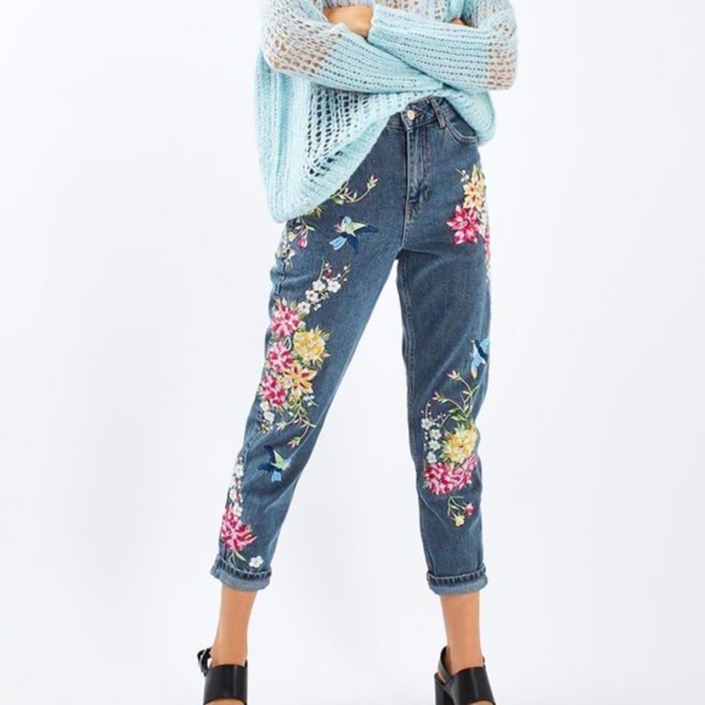 Topshop embroidered mom jeans
